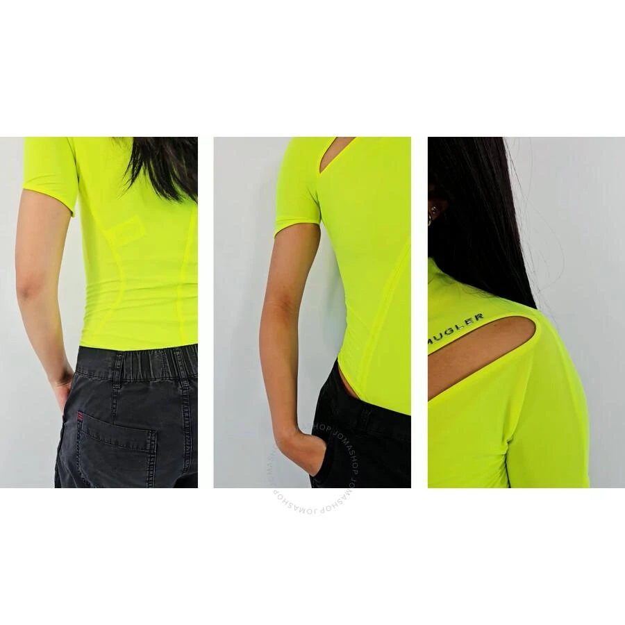 Thierry Mugler Ladies Neon Yellow Asymmetrical Eco Sport Lycra Bodysuit 1