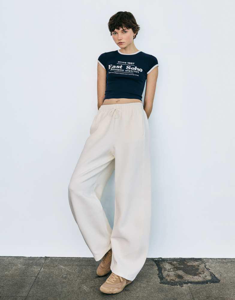 Bershka Bershka plush barrel trousers in white
