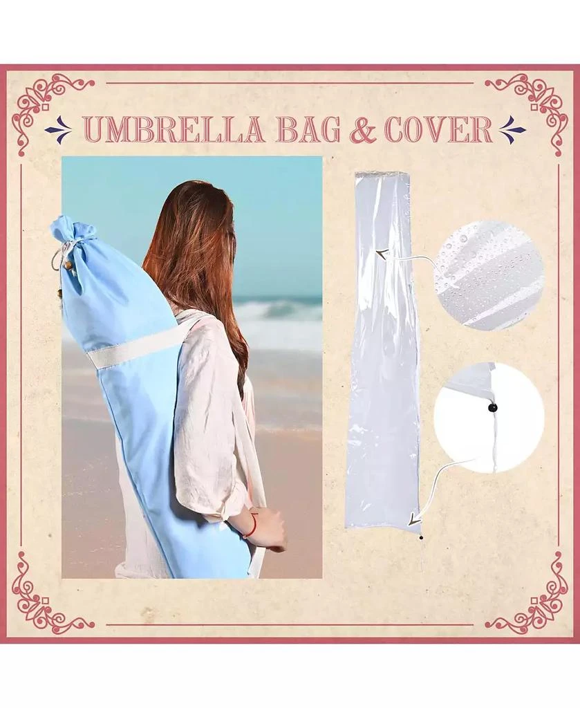 LAGarden 6Ft Vintage Floral Fringe Umbrella w/ Deck Holder Carry Bag Adjustable for Outdoor Balcony Deck Food Ice Cream Cart Mobile Stall 4