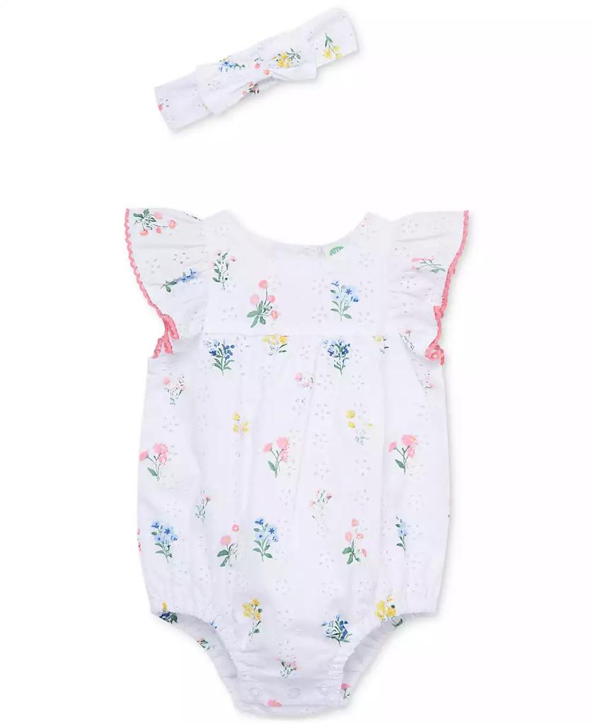 Little Me Baby Girls Cotton Eyelet Floral Bubble Romper & Headband, 2 Piece Set