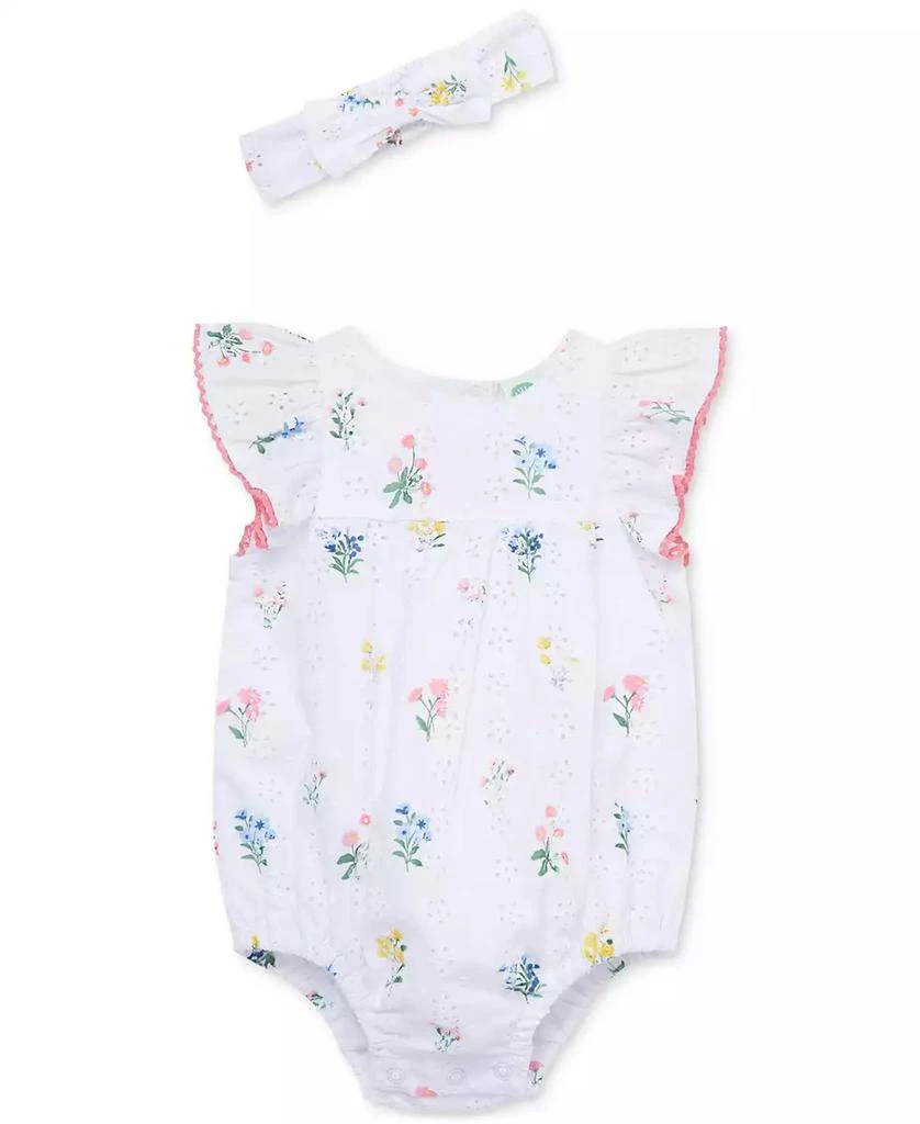 Little Me Baby Girls Cotton Eyelet Floral Bubble Romper & Headband, 2 Piece Set 1