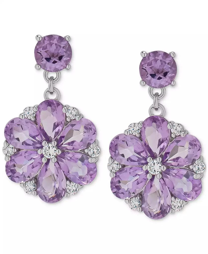 Macy's Amethyst (5 ct. t.w.) & Cubic Zirconia Flower Drop Earrings in Sterling Silver 1