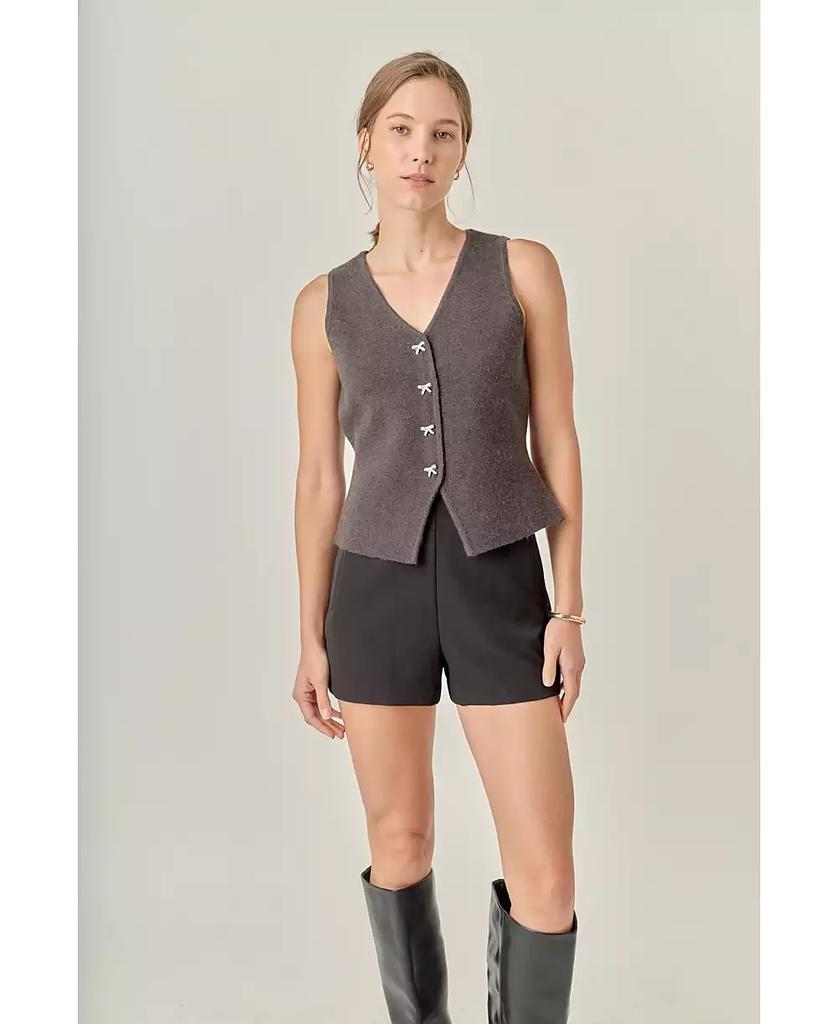 English Factory Women's Rhinestone Bow Button Knit Vest