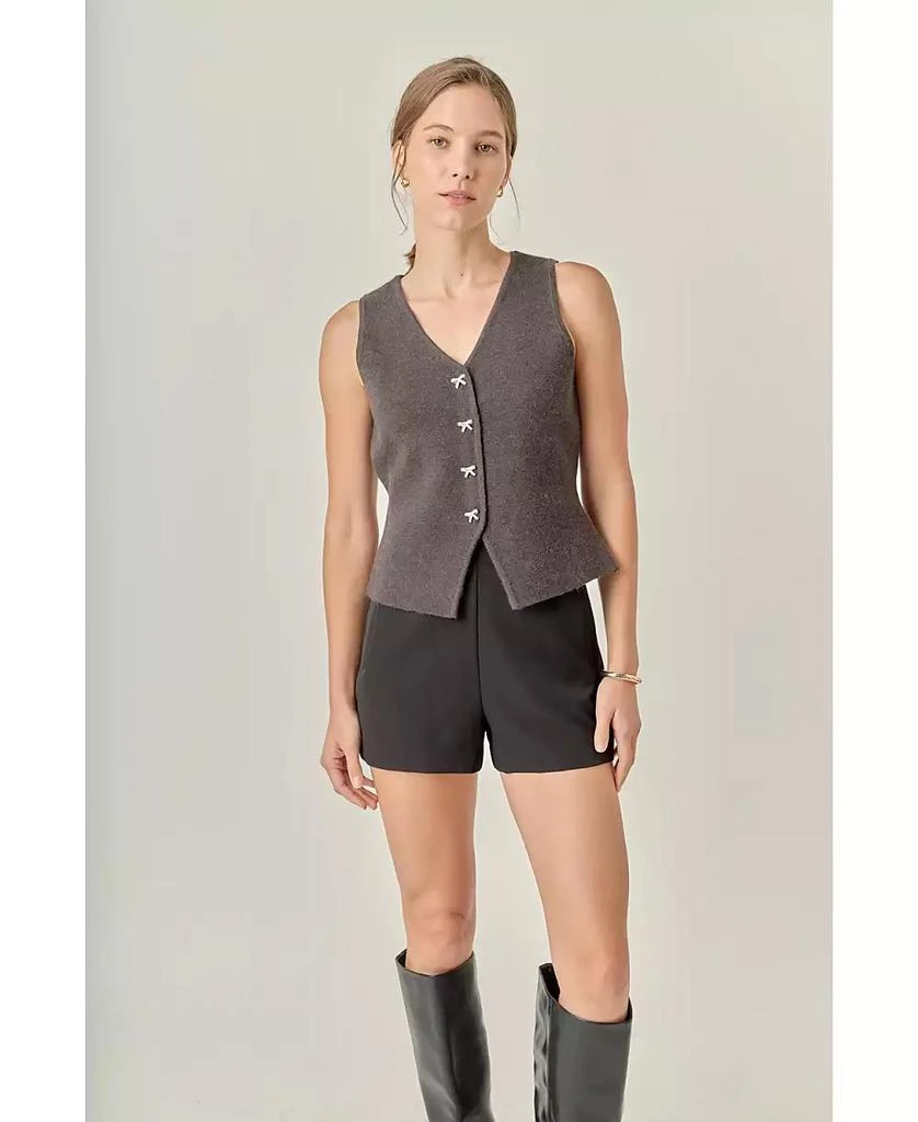 English Factory Women's Rhinestone Bow Button Knit Vest 2