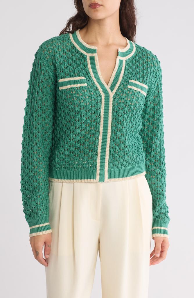 Laundry by Shelli Segal Crochet Stitch Knit V-Neck Sweater