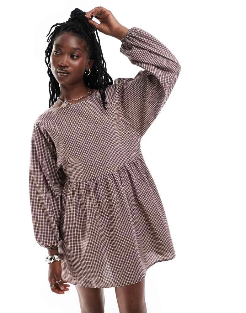 Daisy Street Daisy Street mini smock dress in brown check 2