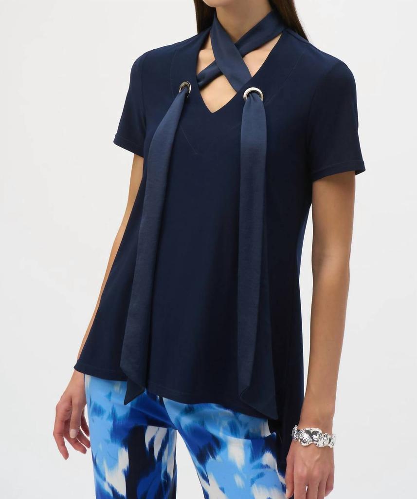 JOSEPH RIBKOFF Joseph Ribkoff - Satin Scarf Short Sleeve Top