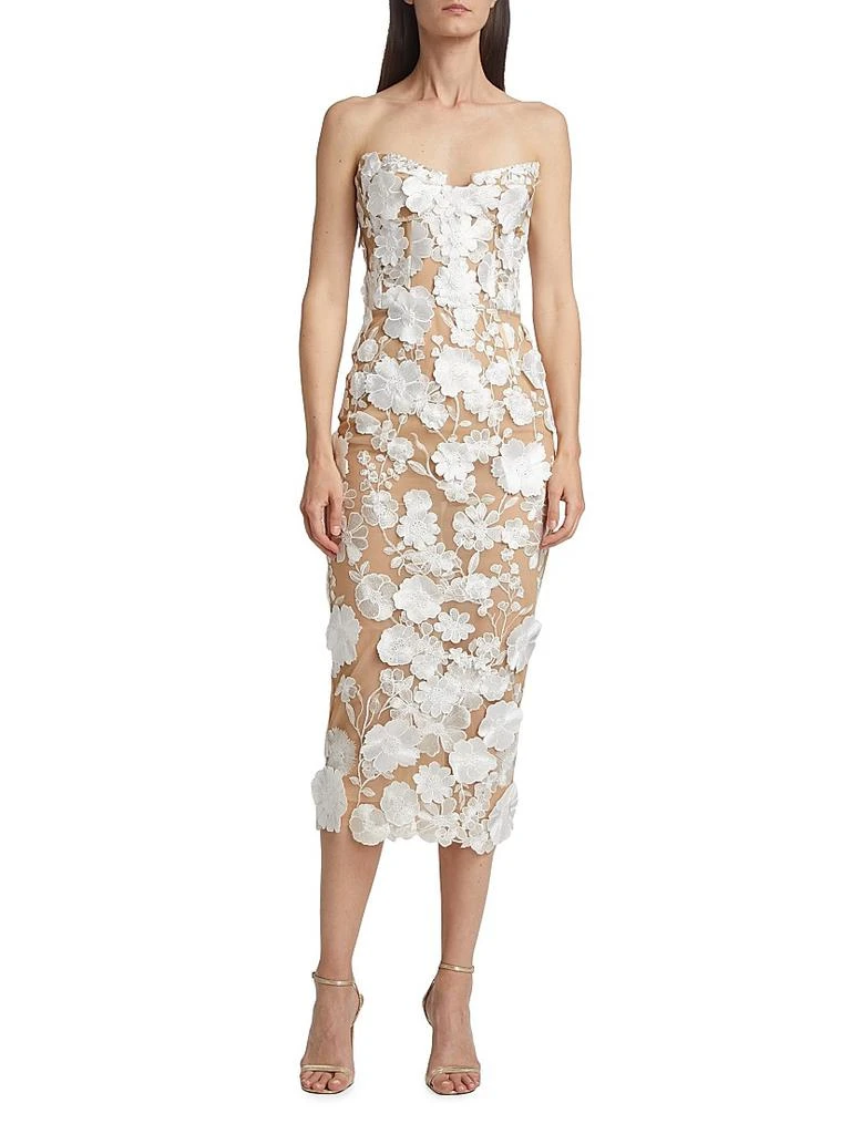 BRONX AND BANCO Jasmine 3D Floral Strapless Midi-Dress 3