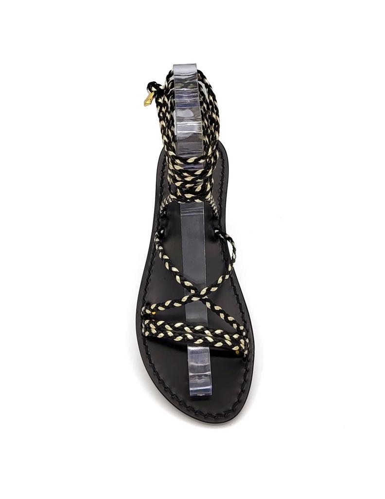 Dea Sandals Gold And Black Leather Gladiator Sandals