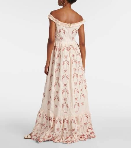 Agua by Agua Bendita Achiote Florero embroidered linen maxi dress 3