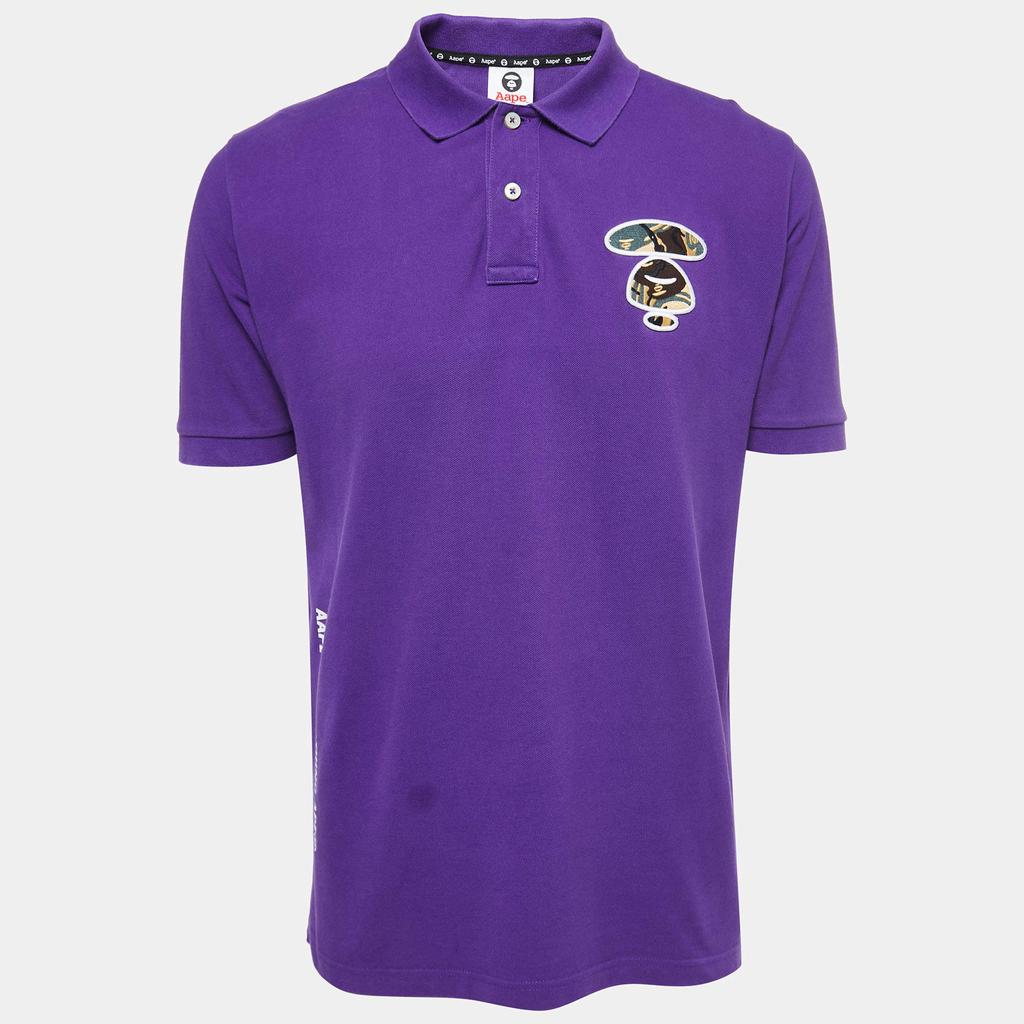 A Bathing Ape A Bathing Ape Purple Logo Embroidered Cotton Pique Polo T-shirt XL