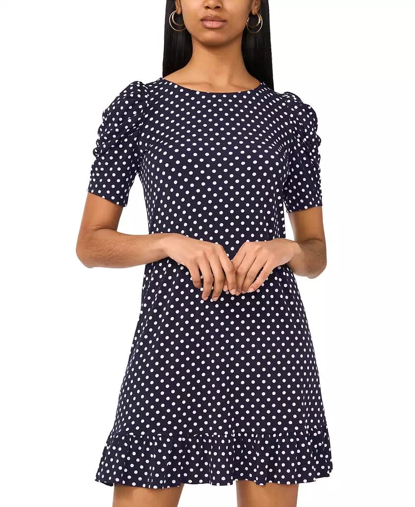 Women's Round-Neck Puff-Sleeve Ruffle-Hem Shift Dress – On Sale
