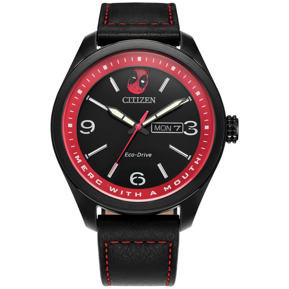 Citizen Eco-Drive Men's Marvel Deadpool Returns Black Leather Strap Watch 43mm