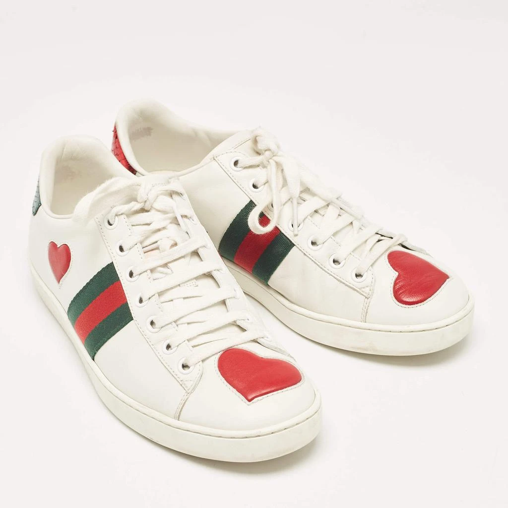 Gucci Gucci White Leather and Snakeskin Embossed Ace Web Lace Up Sneakers Size 38.5 4