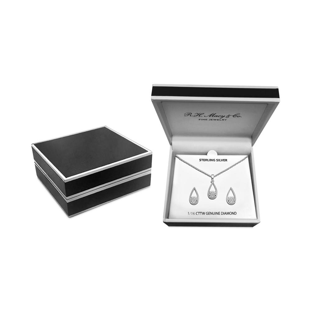 Macy's 2-Pc. Set Diamond Teardrop Pendant Necklace & Matching Stud Earrings (1/6 ct. t.w.) in Sterling Silver or 14k Gold-Plated Sterling Silver