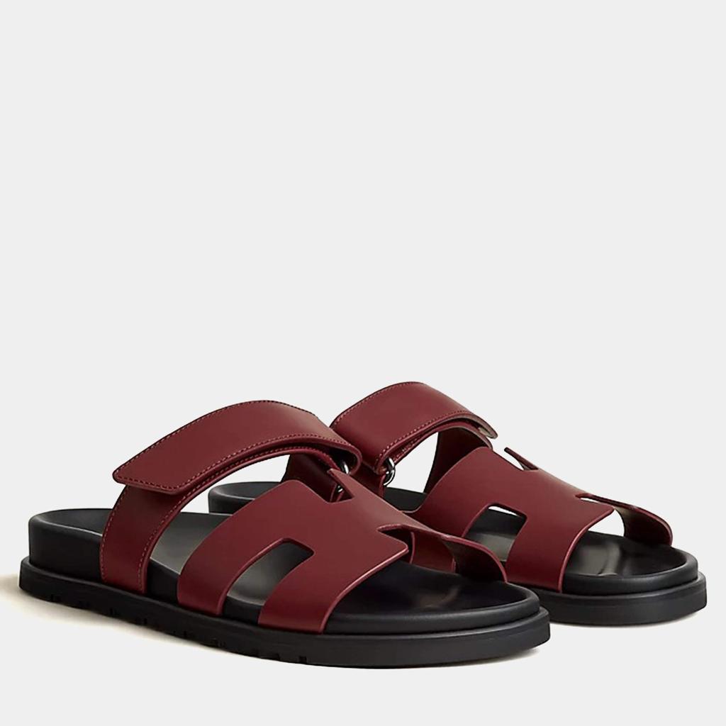 chychy　HERMES フラットシューズ　38サイズ HERMES H CHYPRE WHITE BLACK LEATHER SANDALS SHOES FLAT SLIDES