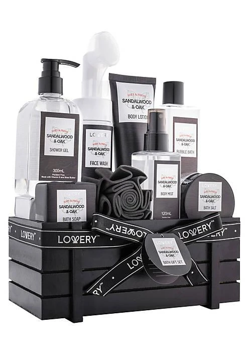 Lovery Luxury Spa Kit for Men - Sandalwood 
Oak Scented Bath Gift Set 
Shower Basket