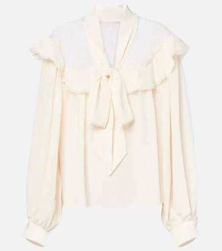 Stella McCartney Bow-detail lace-trimmed silk blouse 1