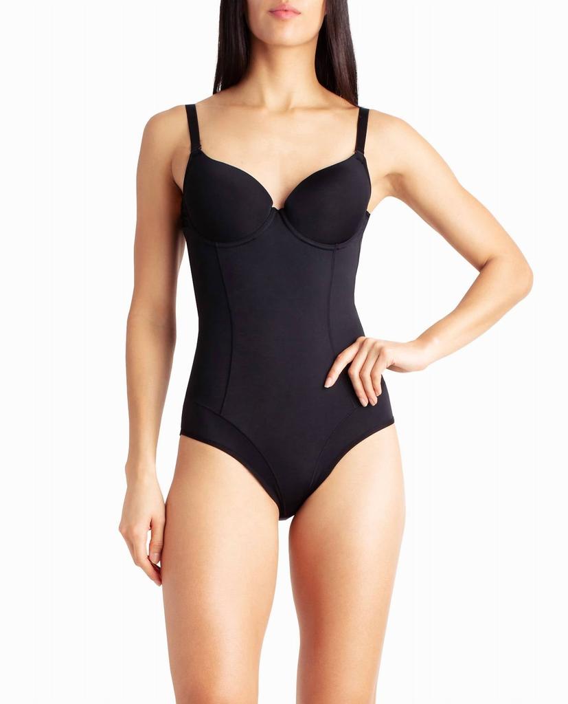 Nicole Miller Scuba Shaping Molded Cup Bodysuit In Black - Tops