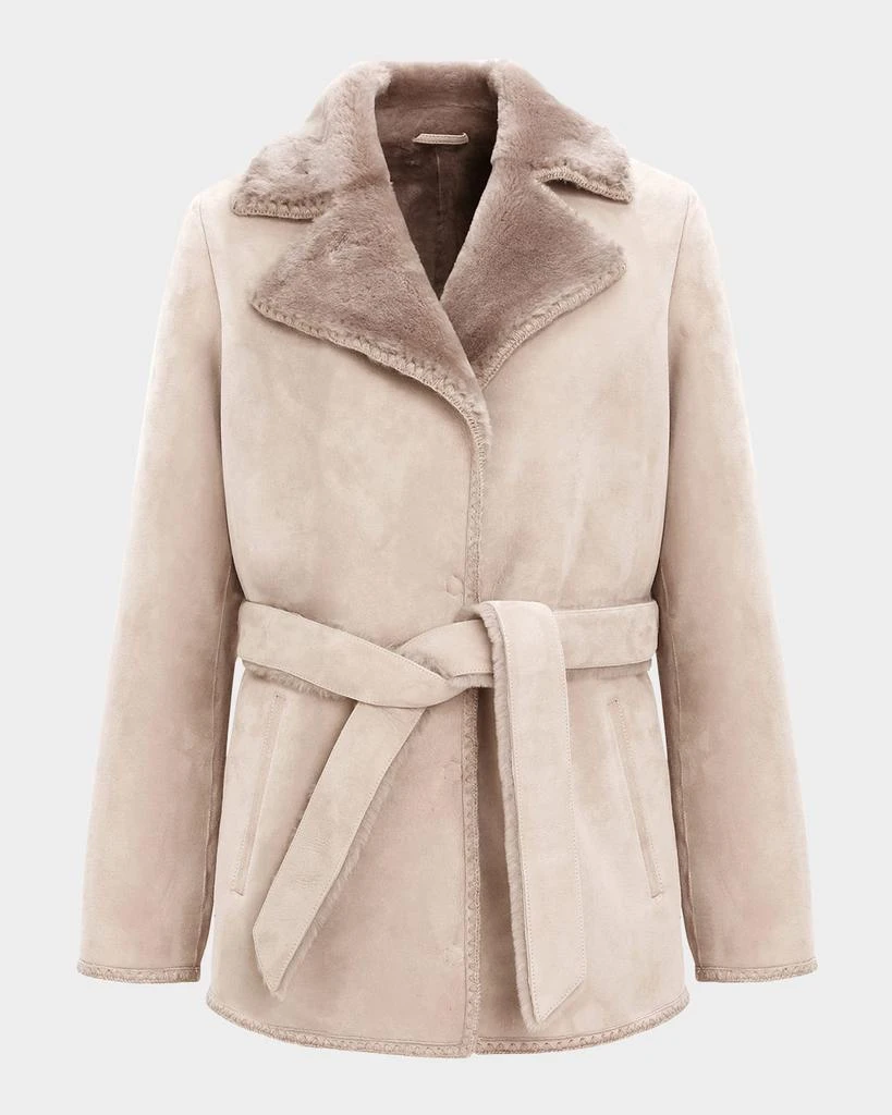 Shop Merino Shearling Lamb Belted Jacket With Whipstitch Trim on