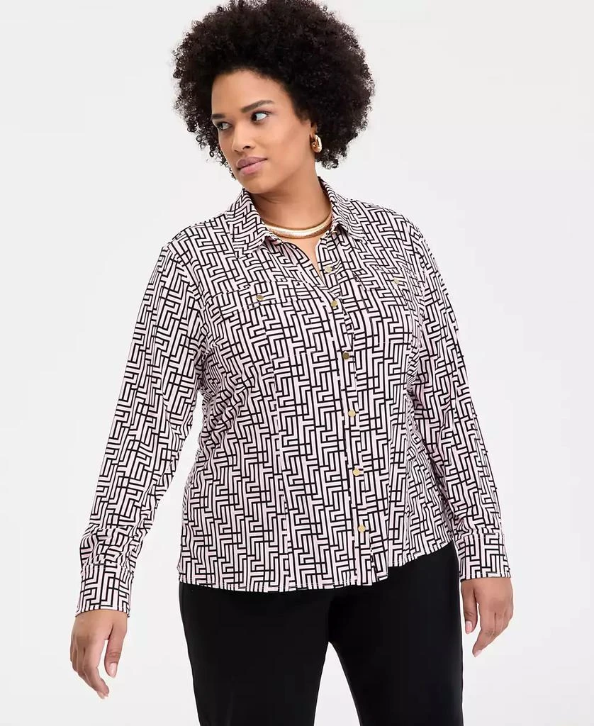 INC International INC International Concepts Plus Size Printed Flap-Pocket Knit Shirt, Exclusively at Macy's 1