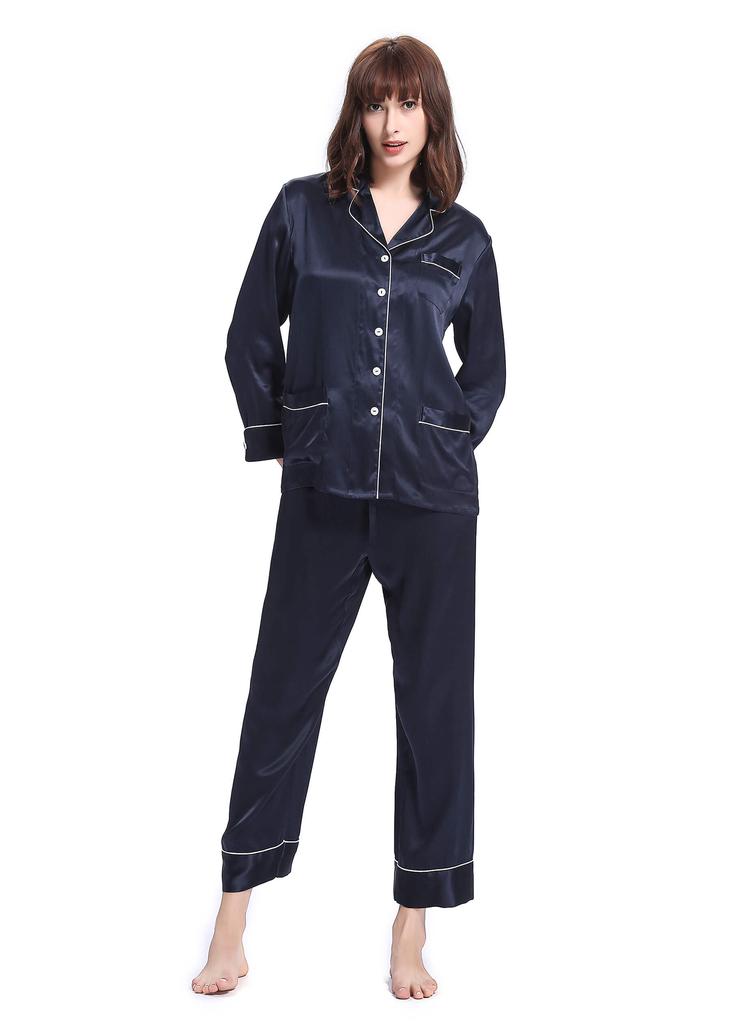 LILYSILK Women's 22 Momme Chic Trimmed Silk Pajamas Set