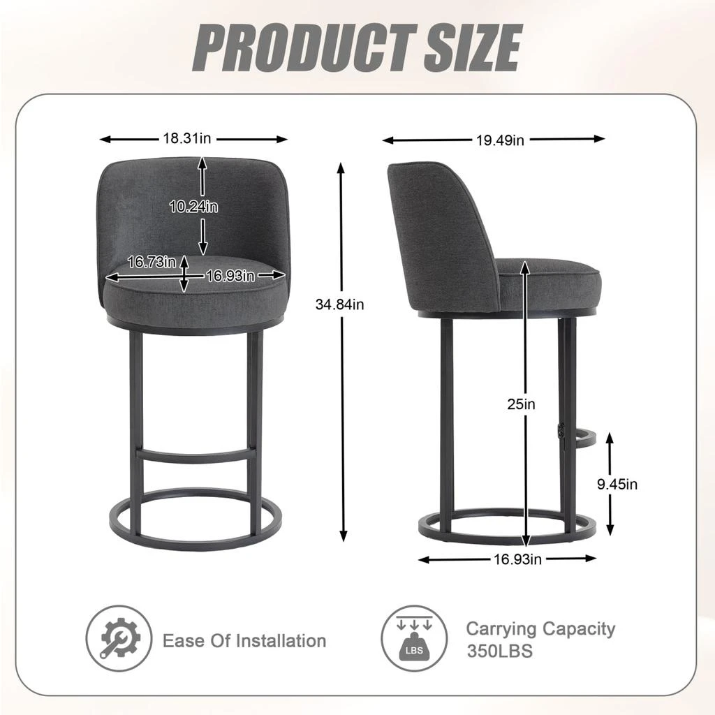Streamdale Furniture Streamdale Counter Height Bar Stools Set of 2, Modern Barrel Stools with Backrest, Linen Fabric 6