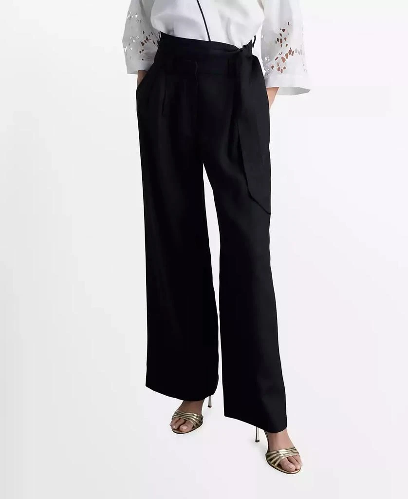 Mango Women's Contrast Stripe Linen Trousers 1