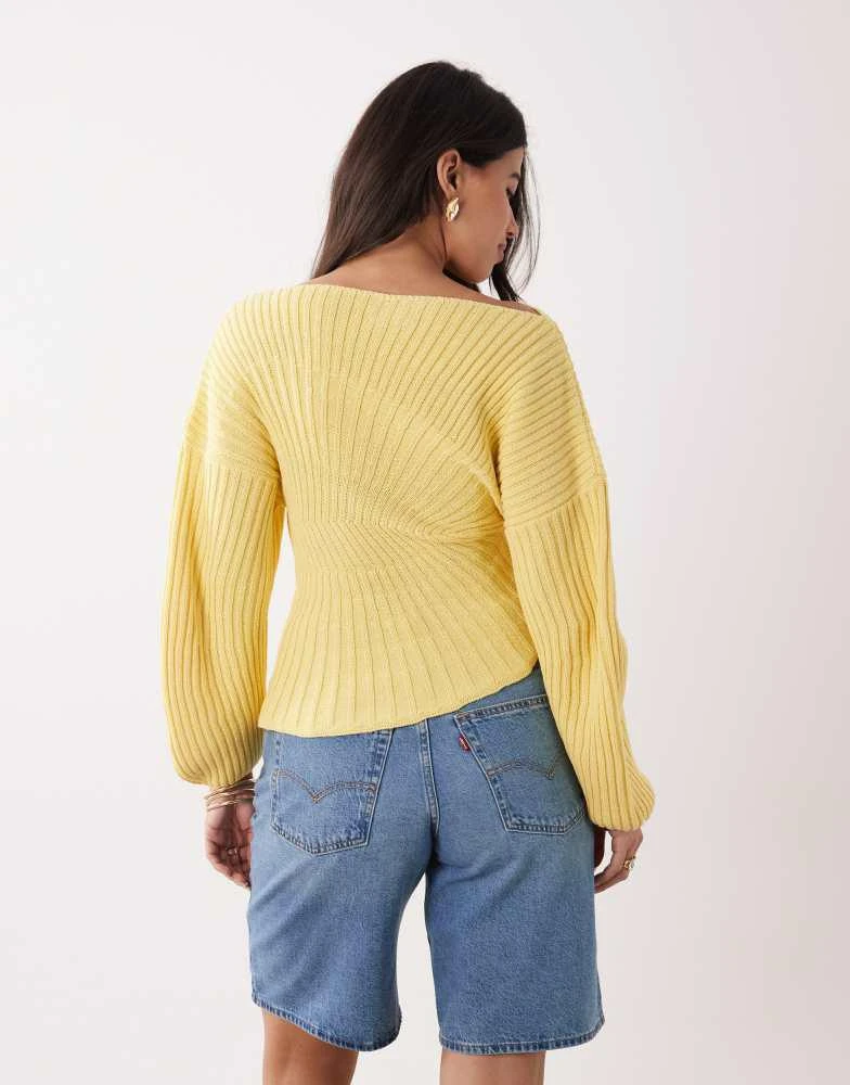 ASOS ASOS DESIGN knitted cinched pleated jumper in buttermilk yellow 4