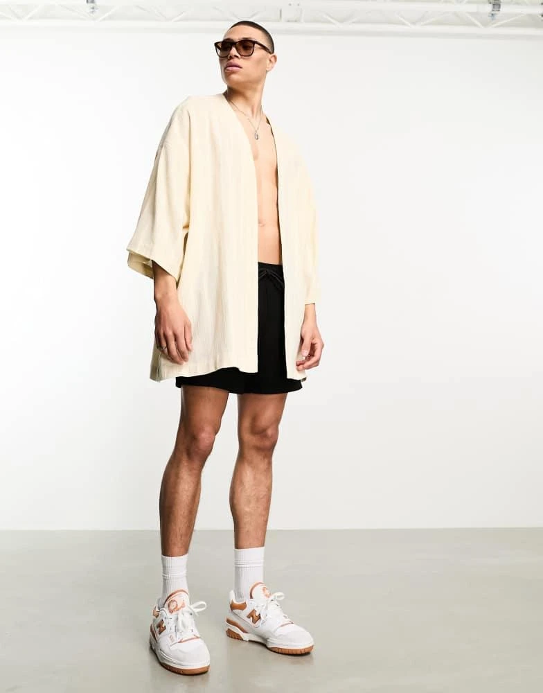 ASOS ASOS DESIGN textured linen blend kimono in neutral 4