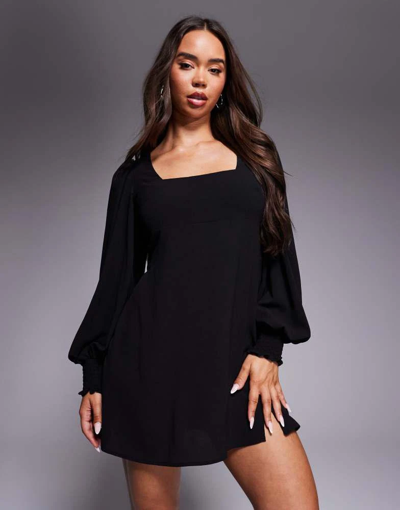 asos design fallen shoulder skater mini dress with tie detail ASOS DESIGN off shoulder angel sleeve skater mini dress with chunky twist in black