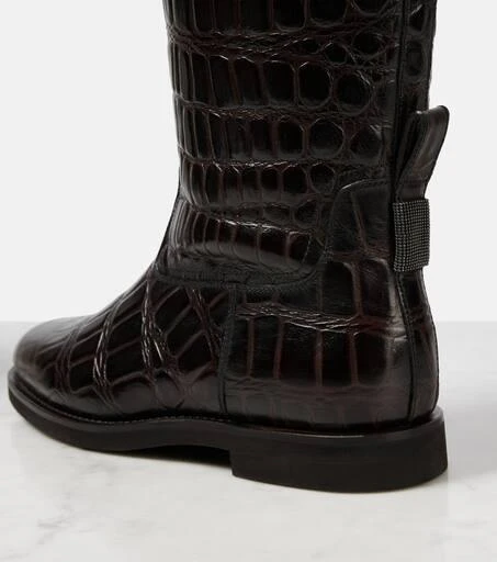 Brunello Cucinelli Croc-effect leather knee-high boots 5