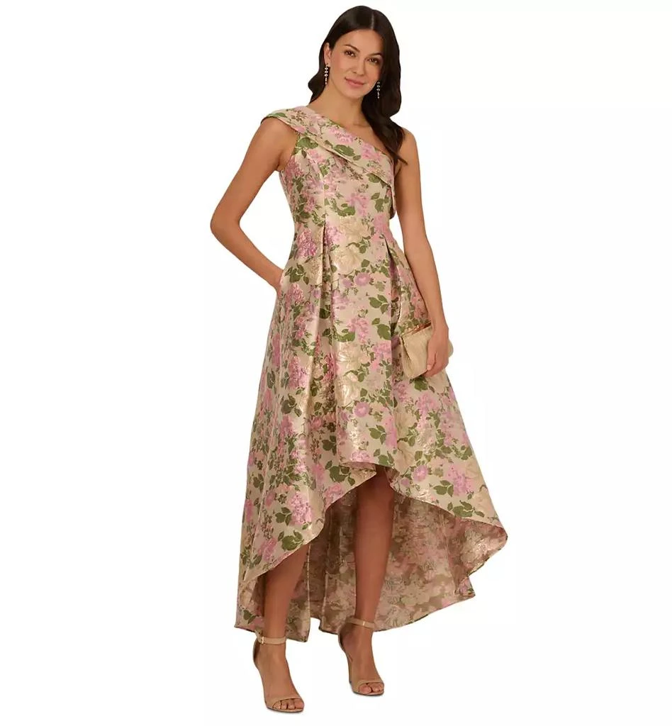 Adrianna Papell Women's Jacquard High-Low One-Shoulder Gown 1