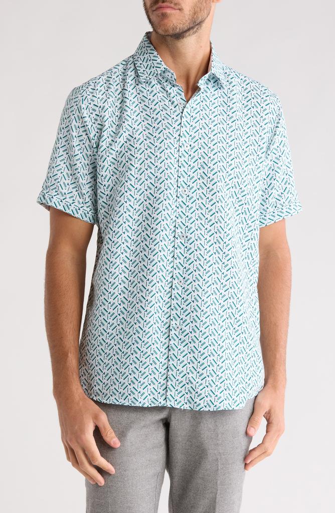 TR Premium Geo Print Short Sleeve Button-Up Shirt