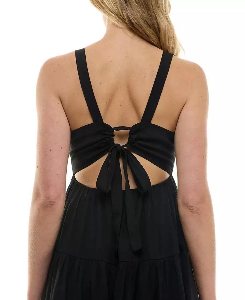Trixxi Juniors' Solid Tie-Back Tiered Fit & Flare Woven Dress 6