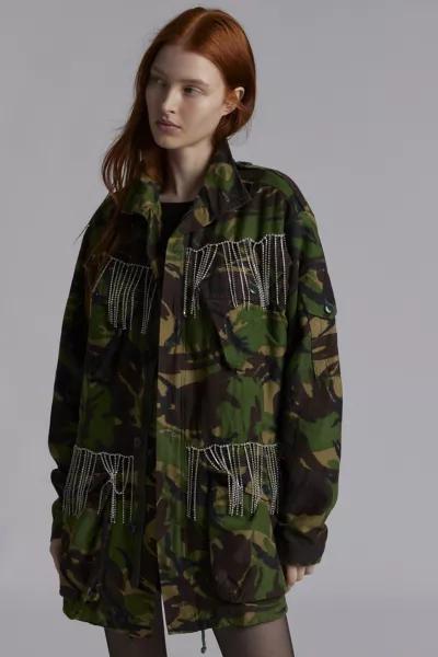 Urban Renewal ReMADE By UO Rhinestone Fringe Camo Jacket