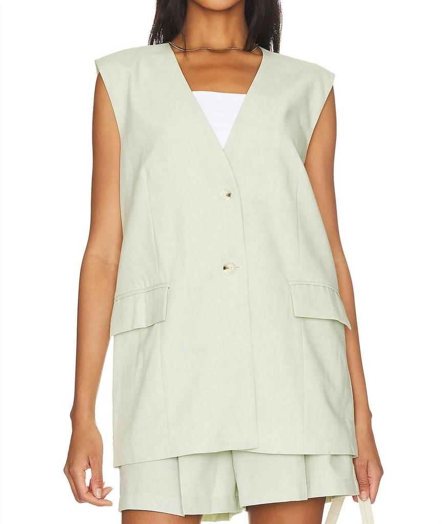 WeWoreWhat Relaxed Linen Vest In Fog Green