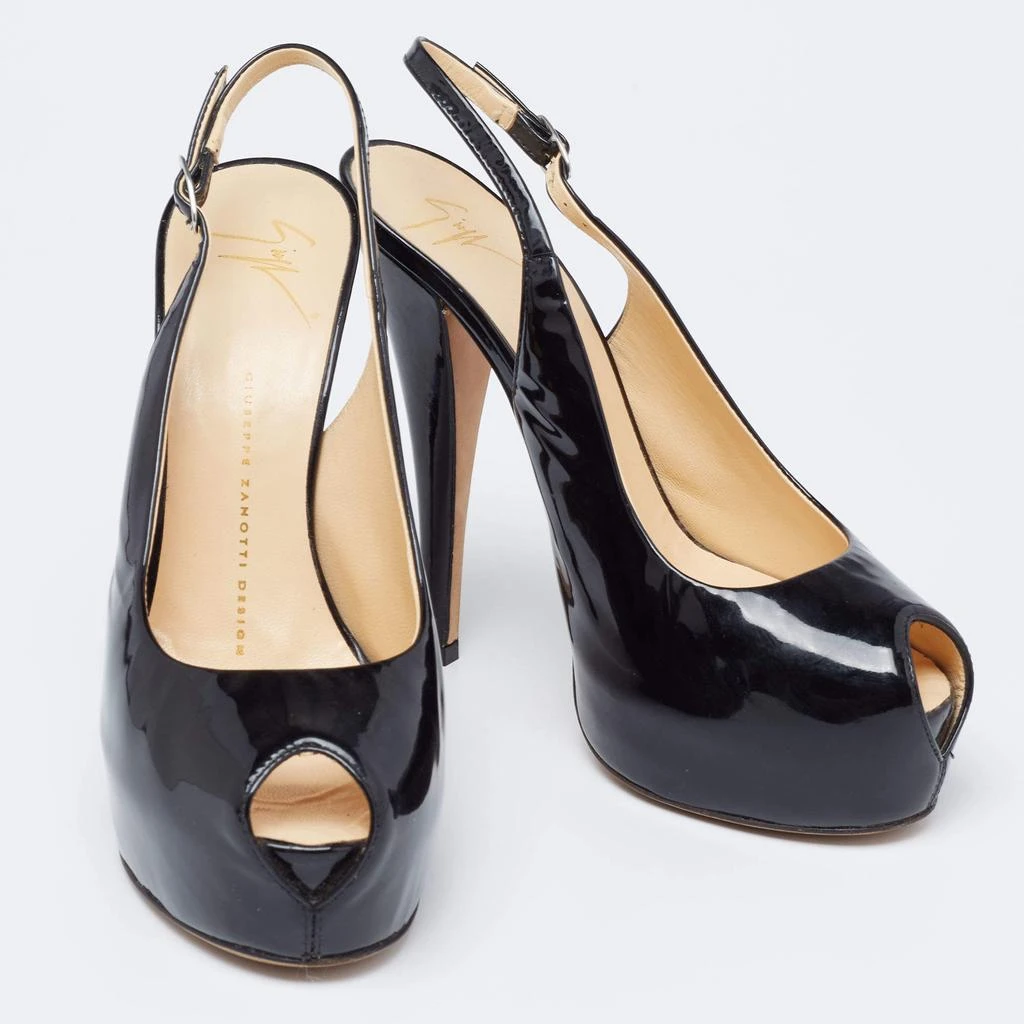 Giuseppe Zanotti Giuseppe Zanotti Black Patent Leather Peep Toe Slingback Platform Pumps Size 38 4