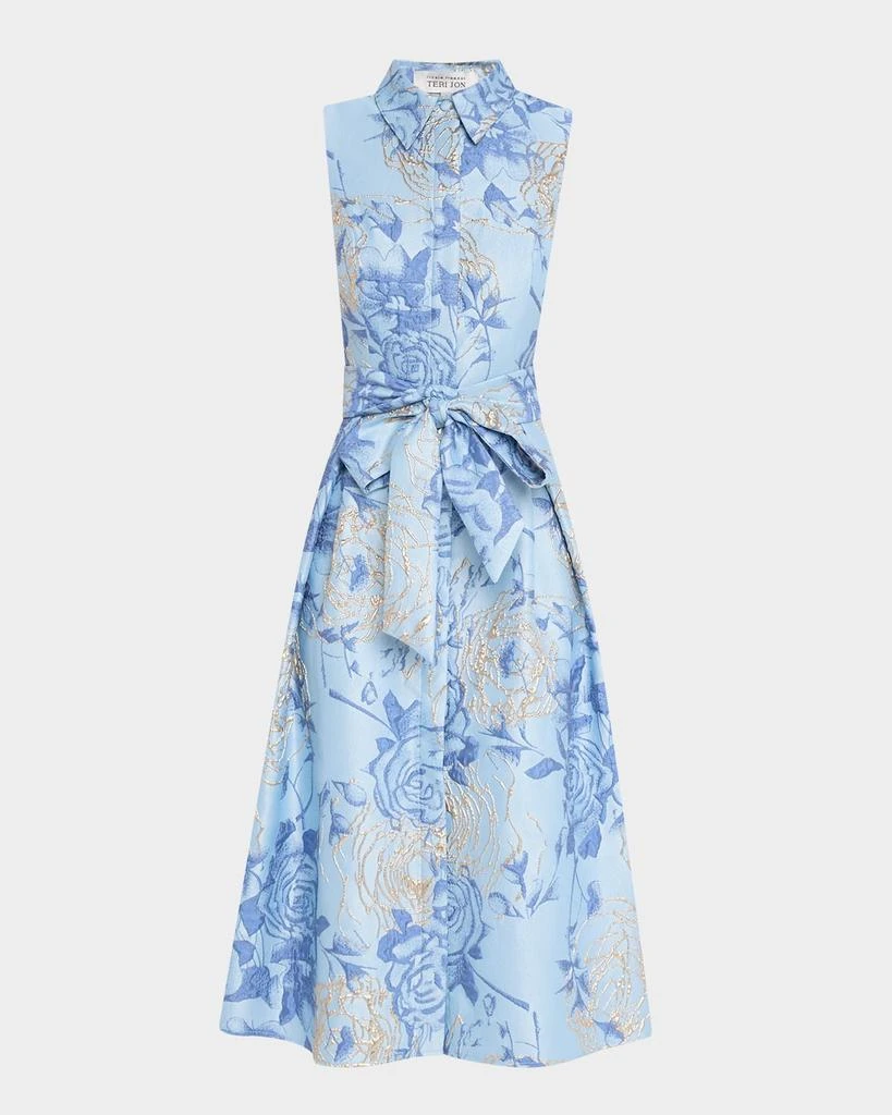 Teri Jon Metallic Floral Jacquard Midi Shirtdress 1