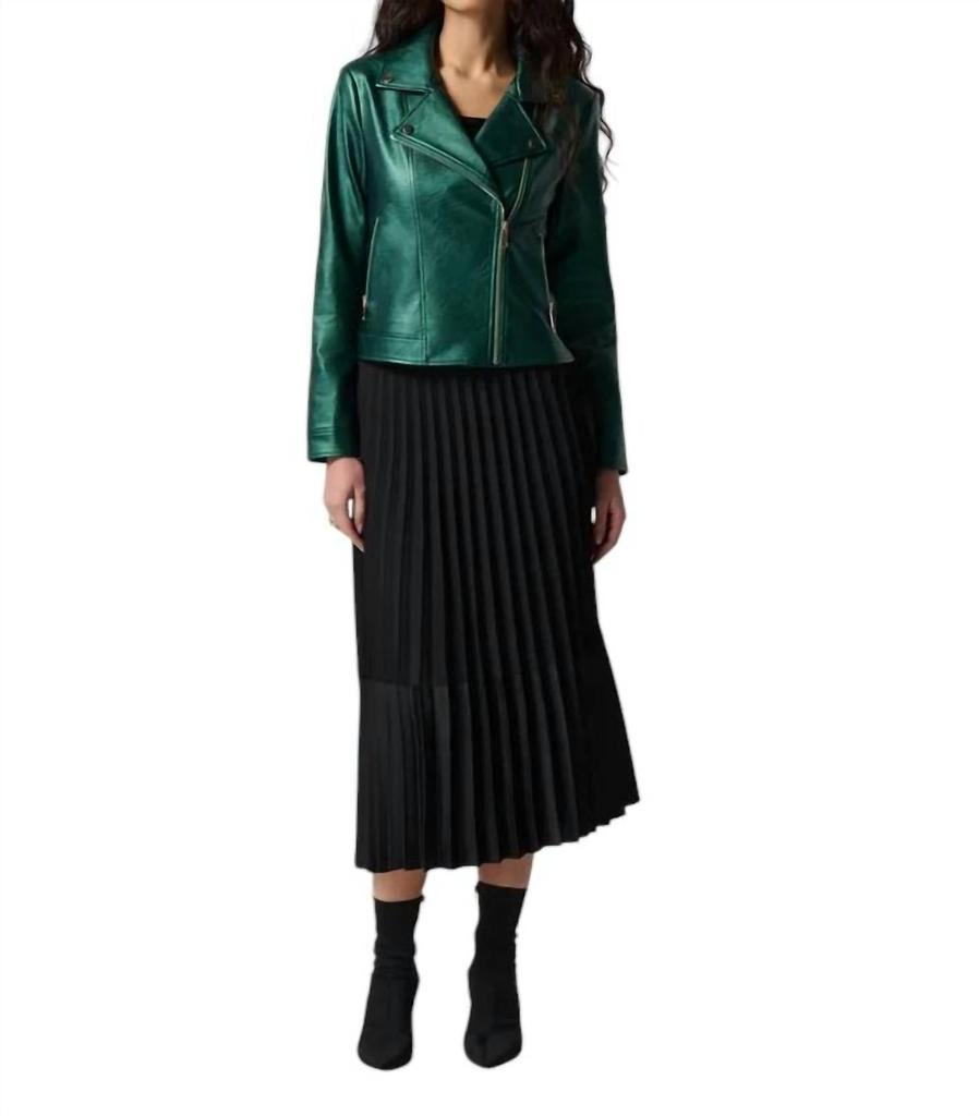 JOSEPH RIBKOFF Joseph Ribkoff - Metallic Faux Leather Biker Jacket