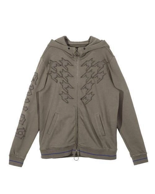 Konus Men's Zip-up Houndstooth Hoodie In Khaki 2