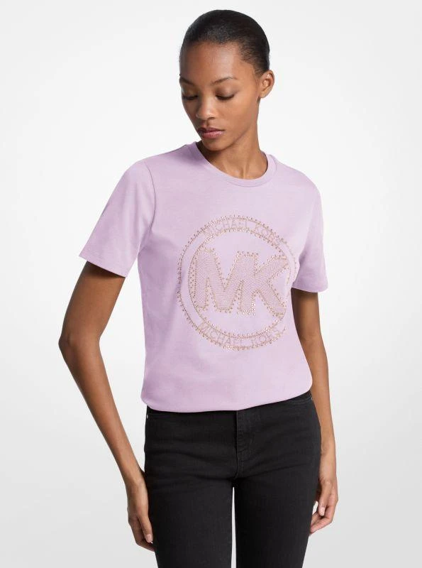 Michael Kors Studded Logo Charm Organic Cotton Jersey T-Shirt 1