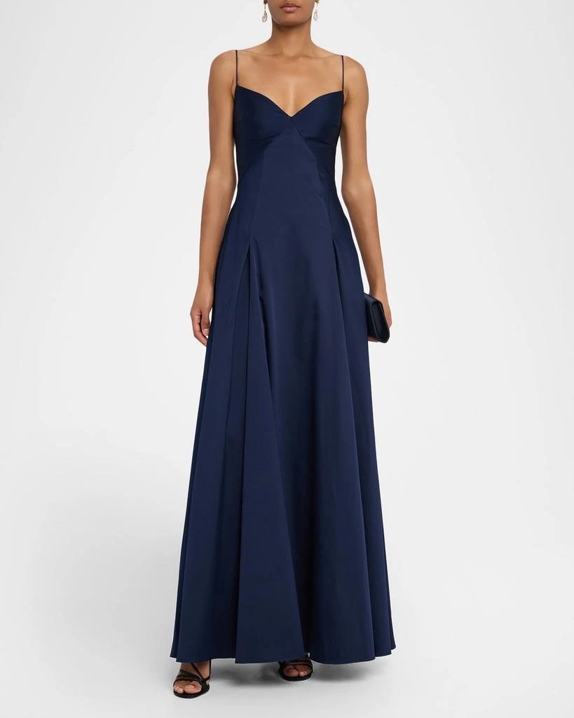 ROLAND MOURET Empire-Waist Sleeveless Taffeta Godet Gown 4