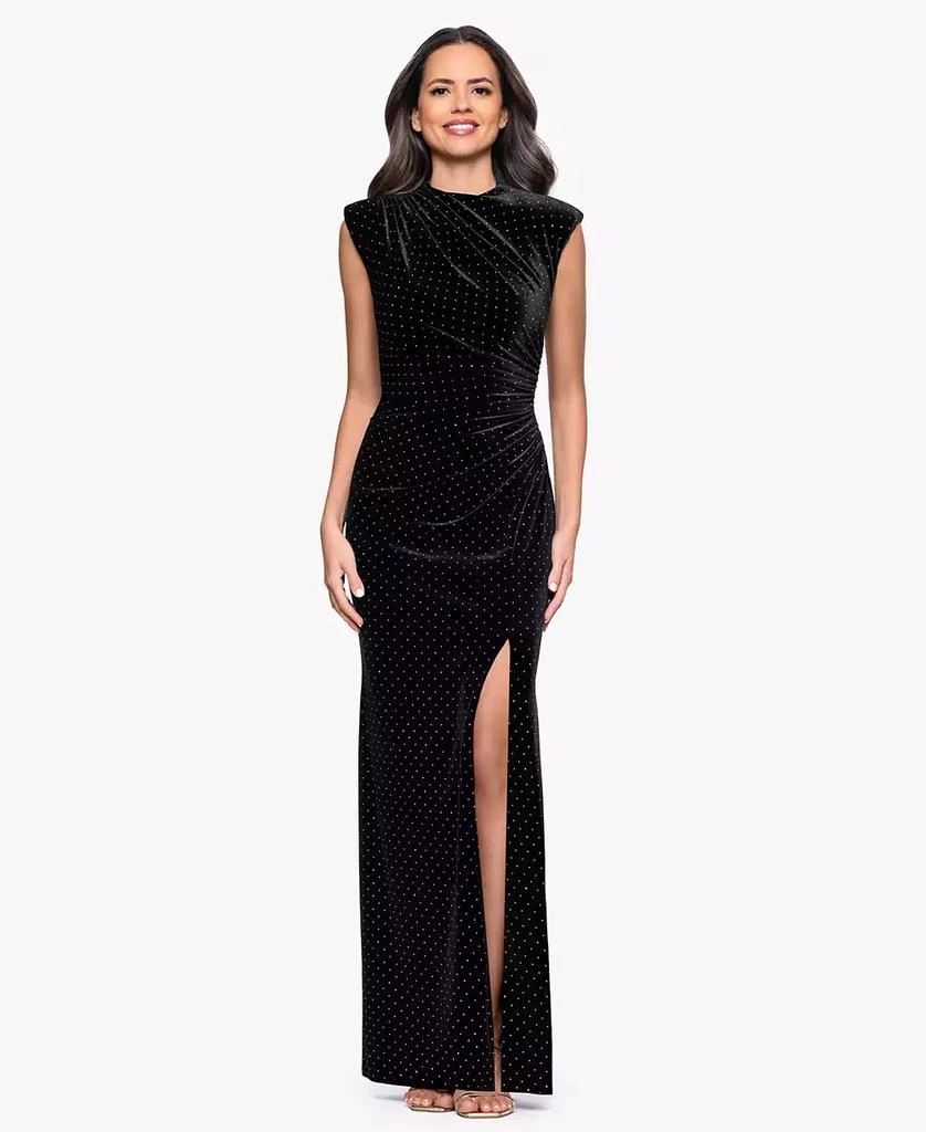 Betsy & Adam Women's Long Studded Velvet Gown 1