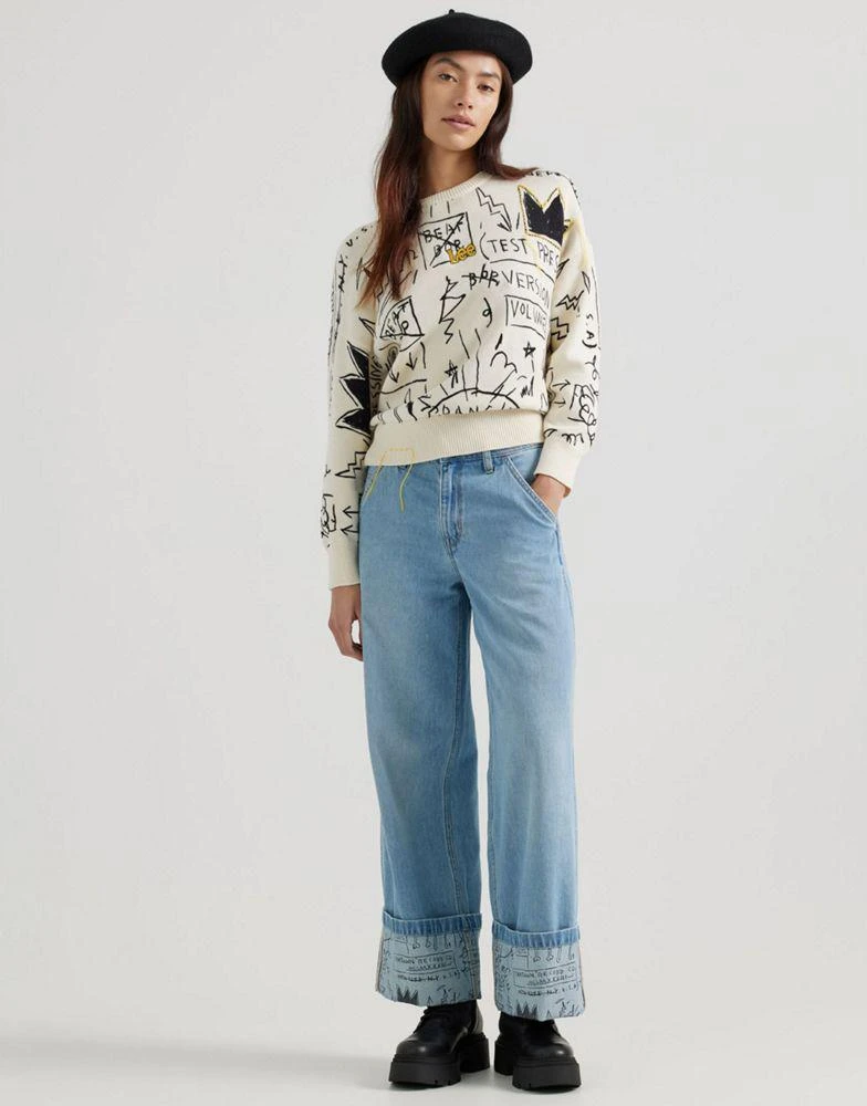 LEE Lee x Jean-Michael Basquiat capsule scribble artwork inside turn up loose carpenter jeans in light wash 1