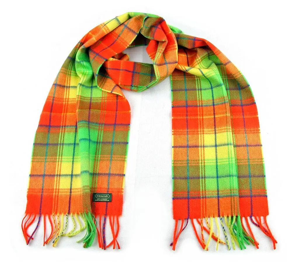 Glencroft Glencroft - 100% Cashmere Bright Green and Orange Plaid Stole