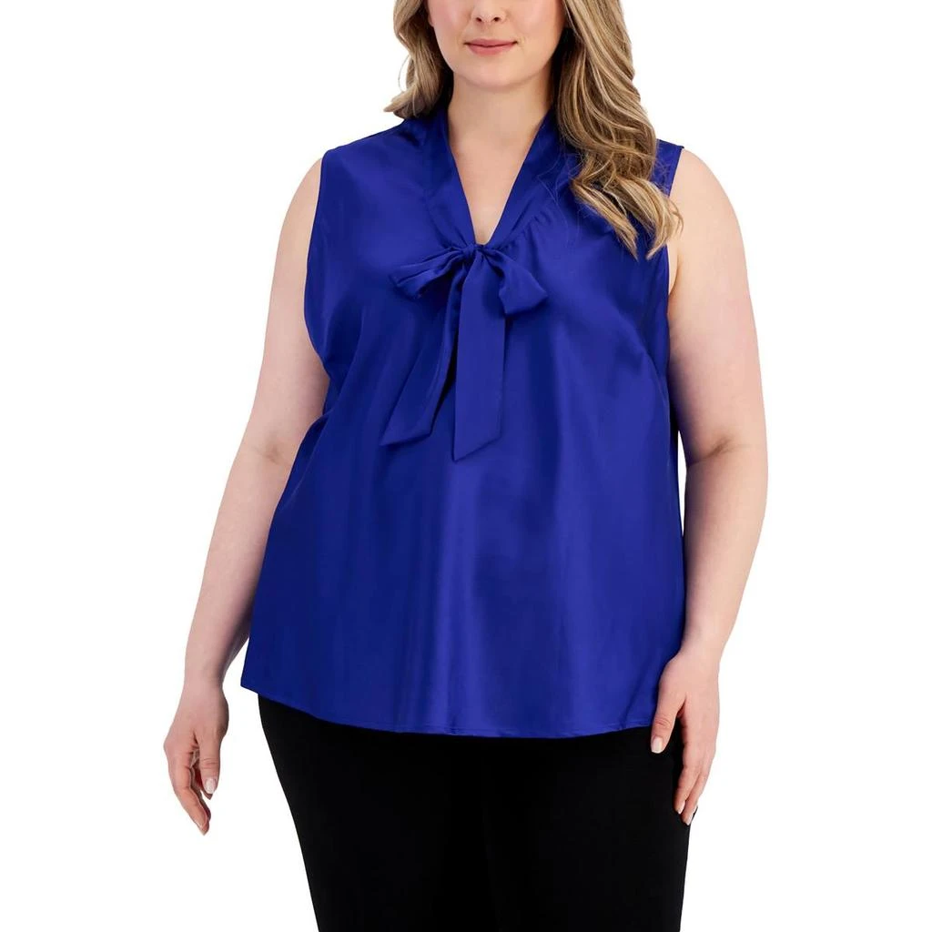 Kasper Plus Womens Tie Front Dressy Blouse 6