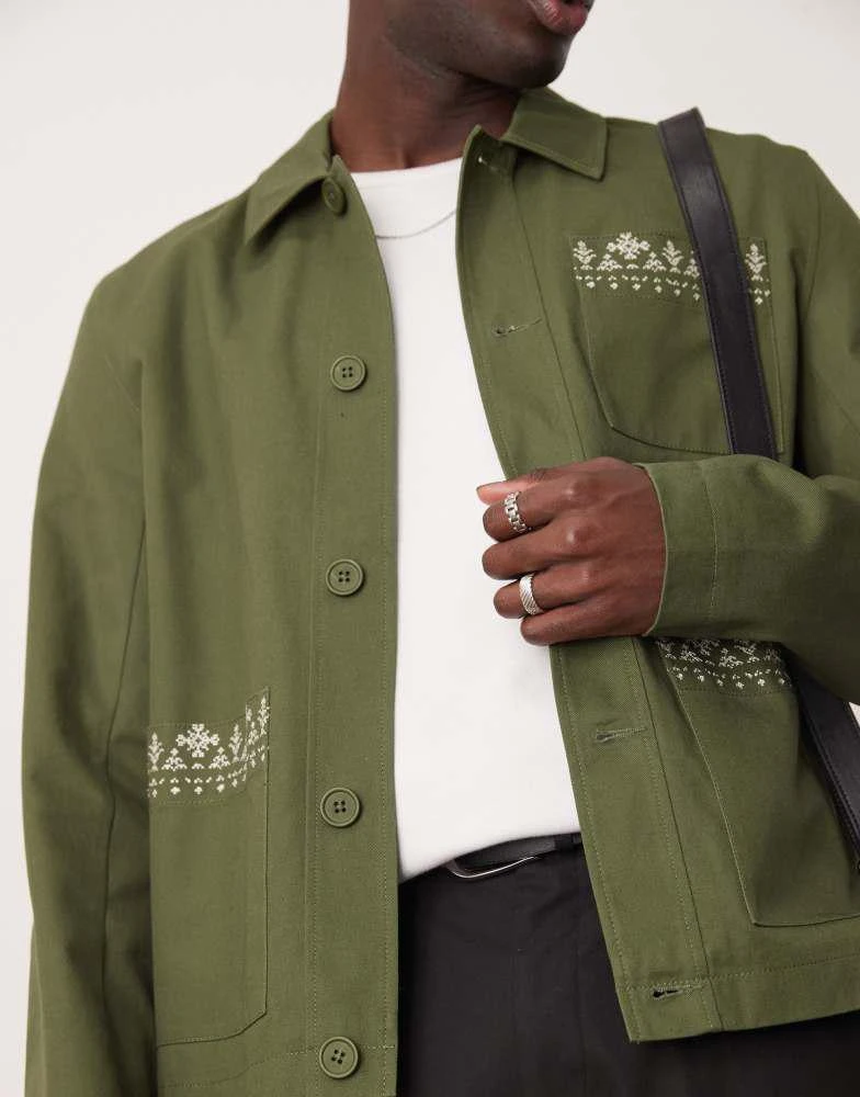 ASOS ASOS DESIGN embroidered harrington jacket in khaki 3