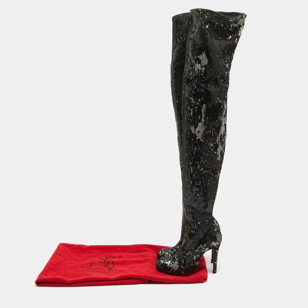 Christian Louboutin Christian Louboutin Black Sequins Louise 100 Thigh High Boots Size 37.5 Boots Free Shipping BeyondStyle