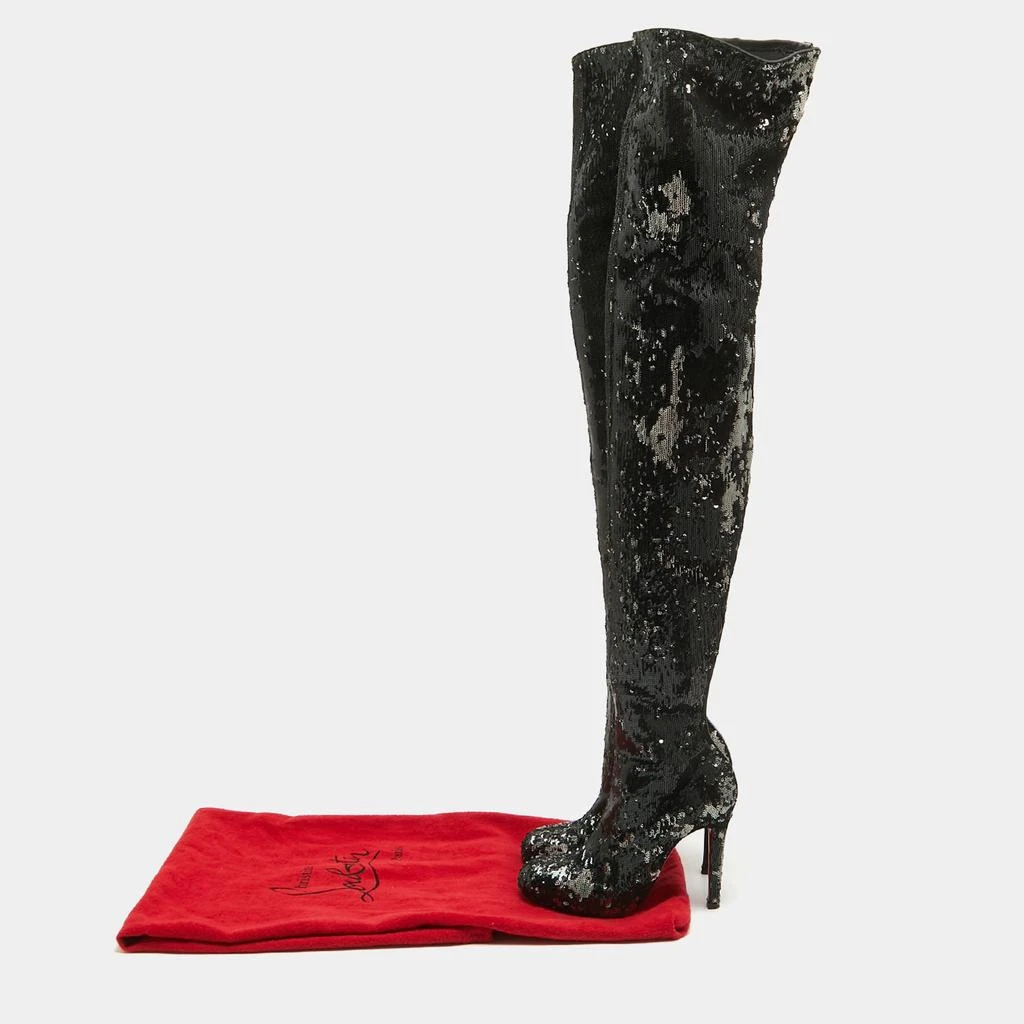 Christian Louboutin Christian Louboutin Black Sequins Louise 100 Thigh High Boots Size 37.5 9